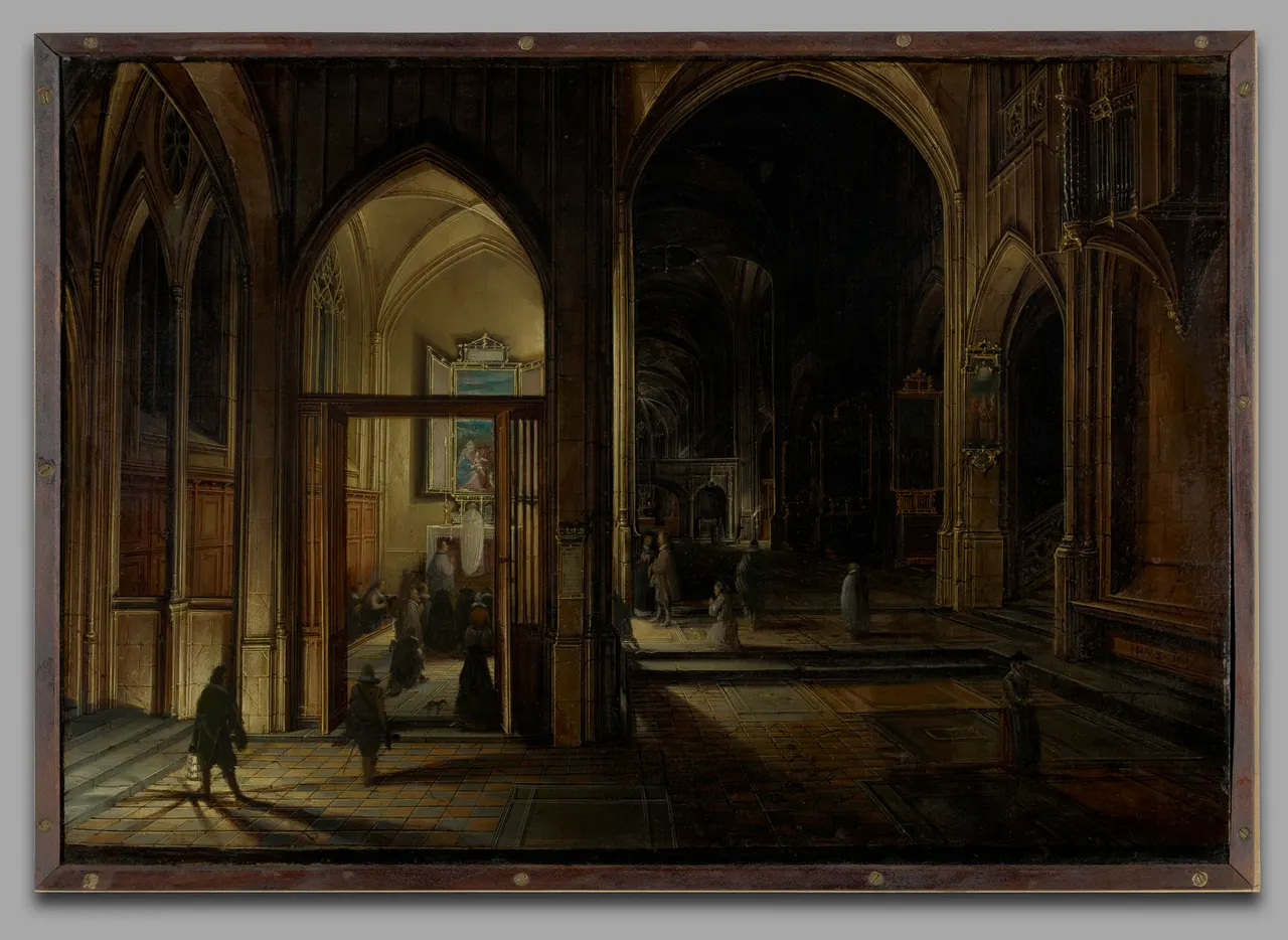 Interior of a Gothic Church at Night